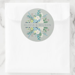 Eleganter Botanischer See Grün Chic Floral Classic Runder Aufkleber