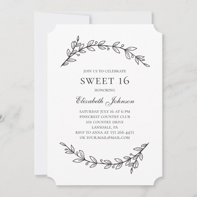 Eleganter botanischer Sweet 16. Garten 16. Geburts Einladung (Vorderseite)