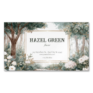 Eleganter botanischer Wasserfarben-Goldrahmen Wald Magnetische Visitenkarte