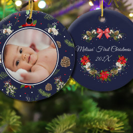 Eleganter botanischer Weihnachtskranz Keramik Ornament