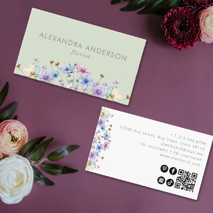 Eleganter botanischer Wildblumen QR-Code Visitenkarte