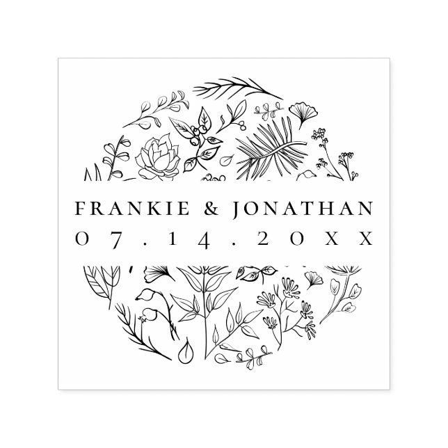 Eleganter botanischer Zeichn | Paar Save the Date Permastempel (Design)