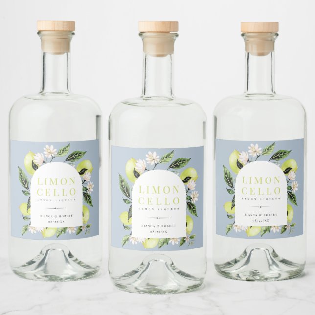 Eleganter botanischer Zitronenrahmen Limoncello Alkoholflaschenetikett (Flaschen)