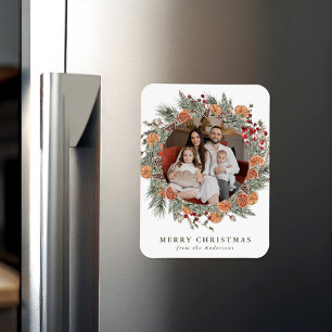 Eleganter botanischer Zitrus-Kranz Feiertagsfoto Magnet