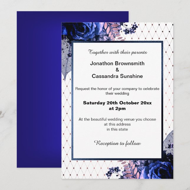 ELEGANTER BOUQUET BLUE LILA WEDD EINLADUNG (Vorne/Hinten)