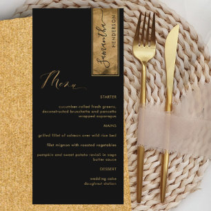 Eleganter Brauch mit Gastnamen Schwarz und Gold Menükarte