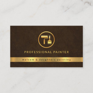 Eleganter brauner Grunge Gold Paint Brush Visitenkarte