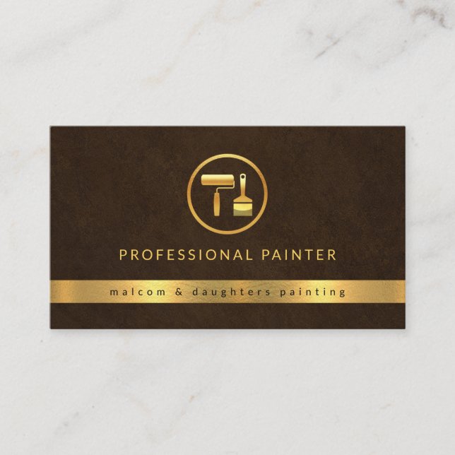 Eleganter brauner Grunge Gold Paint Brush Visitenkarte (Vorderseite)