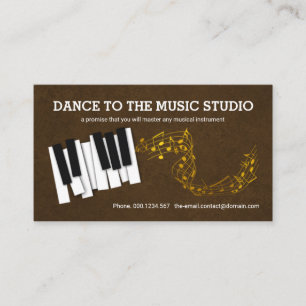 Eleganter brauner Grunge Piano Schlüssel Gold Mus Visitenkarte
