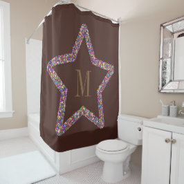 Eleganter brauner Stern Glitter Monogramm  Duschvorhang