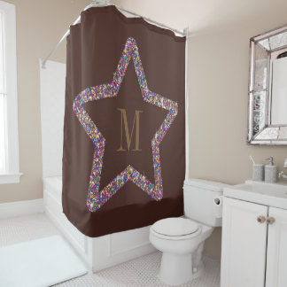 Eleganter brauner Stern Glitter Monogramm Duschvorhang