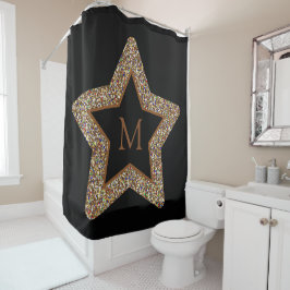 Eleganter brauner Stern Glitter Monogramm  Duschvorhang