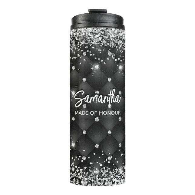 Eleganter Bräunungsjubiläum aus schwarzem Glitzer Thermosbecher (Vorderseite)