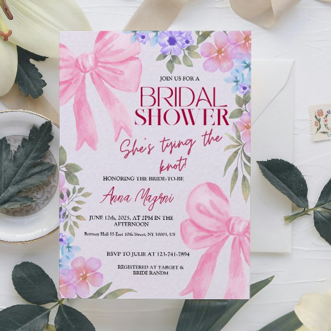 Eleganter Brautparty-Spaß für Wasserfarben Einladung (Elegant Watercolor Floral Bows Bridal Shower Fun)
