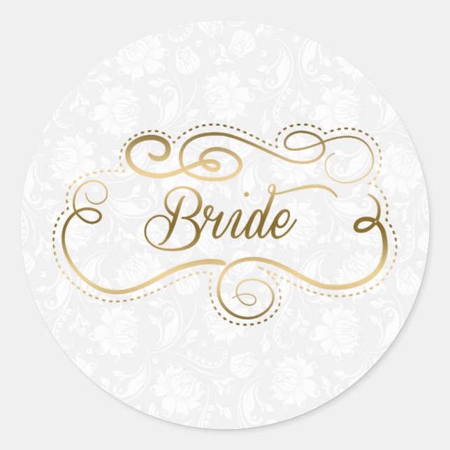 Eleganter Bride-Gold-Text und Wirbler Rahmen Runder Aufkleber (Vorderseite)