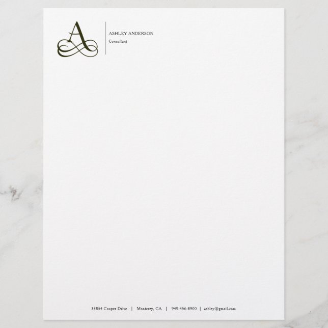 Eleganter Briefkopf des Monogramm-"A" (Vorderseite)