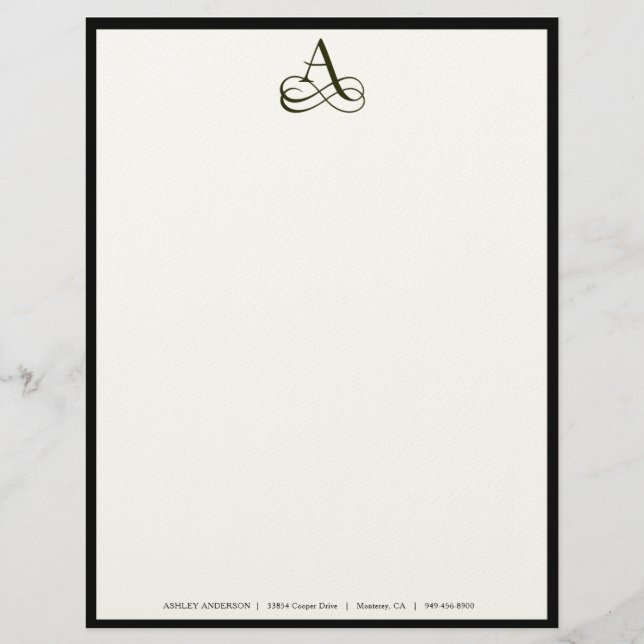 Eleganter Briefkopf des Monogramm-"A" in Ecru (Vorderseite)