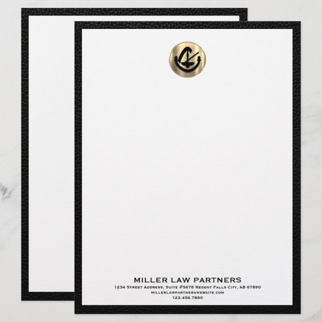 Eleganter Briefkopf mit Gold-Logo für Anwaltskanzl (Vorne/Hinten)