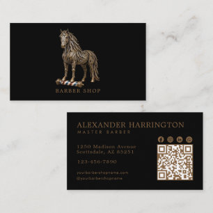 Eleganter Bronze-Mustang-Pferd-Friseursalon-QR-Cod Visitenkarte