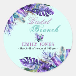 Eleganter Brunch mit lila Blume und Braut Runder Aufkleber