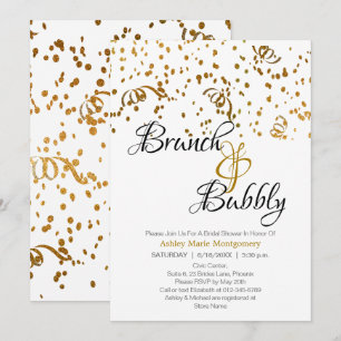 Eleganter Brunch Sprudelnde Brautparty Gold Konfet Einladung