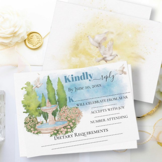 Eleganter Brunnen Blume taubt Hochzeitsturm RSVP Karte (Von Creator hochgeladen)