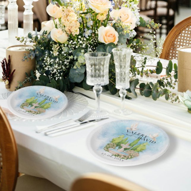 Eleganter Brunnen | Blume taucht Hochzeit Luxus Pappteller (Von Creator hochgeladen)