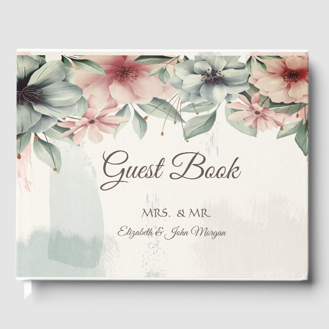 Eleganter Brush Stroke, Blumenhochzeit Gästebuch (Vorderseite)