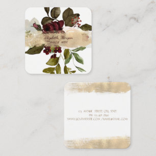 Eleganter Brush Stroke, Burgund-Blume Quadratische Visitenkarte
