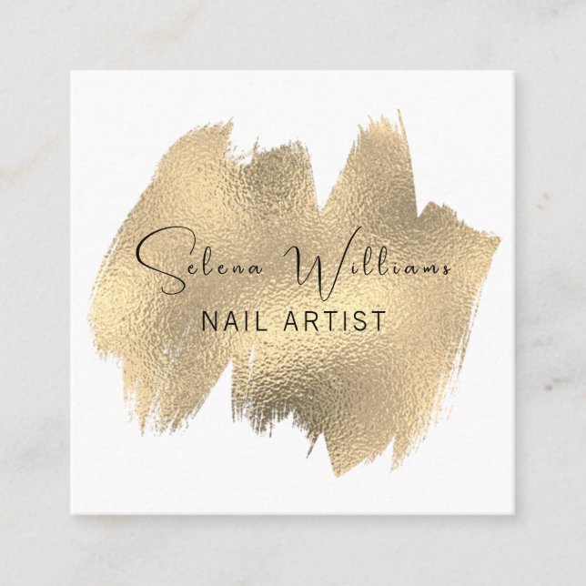 Eleganter Brush Stroke White Gold Minimalistisch Quadratische Visitenkarte (Vorderseite)
