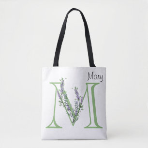 Eleganter Buchstabe M Lavender Eucalyptus Tasche