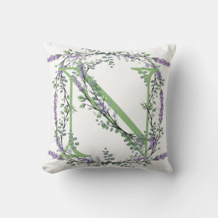 Eleganter Buchstabe N Lavender Eucalyptus Kissen