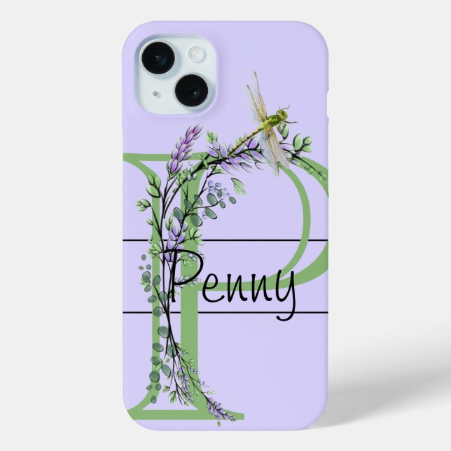 Eleganter Buchstabe P Lavender boho Dragonfly Case-Mate iPhone Hülle (Rückseite)