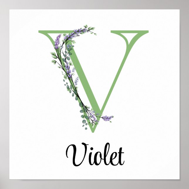 Eleganter Buchstabe V Lavender Eucalyptus Poster (Vorne)