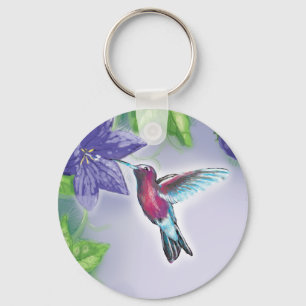 eleganter bunter Kolibri und violette Blumen Schlüsselanhänger