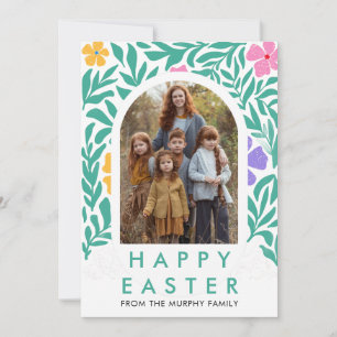 Eleganter Bunter Torbogen Floral Oster Familienfot Feiertagskarte