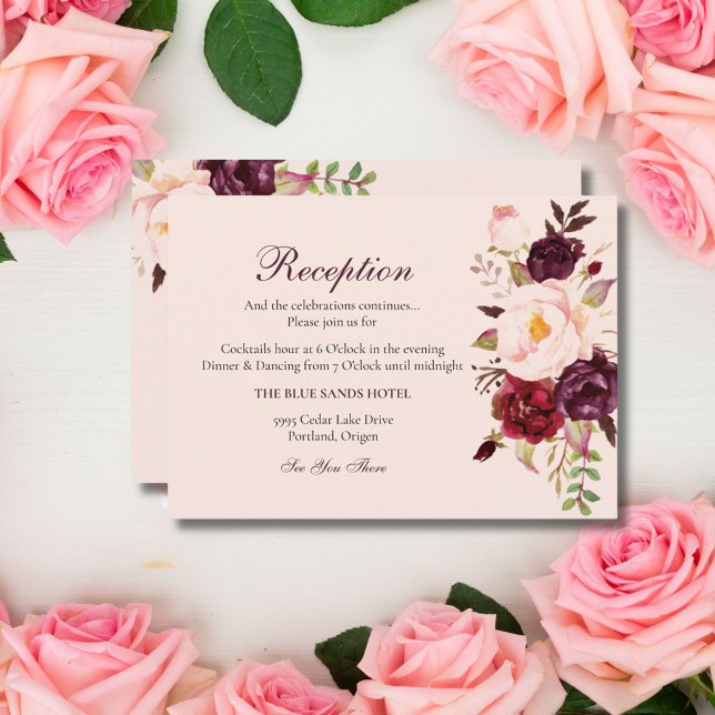 Eleganter Burgund & Blush Empfang Enclosur Begleitkarte (Von Creator hochgeladen)