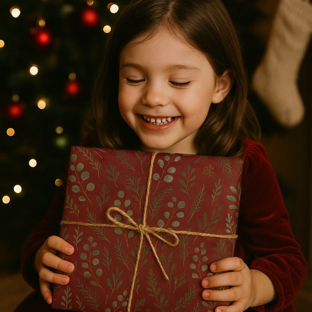 Eleganter Burgund Botanischer Urlaub Seidenpapier (Von Creator hochgeladen)