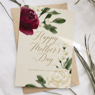 Eleganter Burgund & Creme Rose Blossom Muttertag Karte