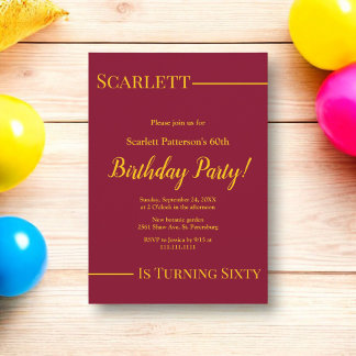 Eleganter Burgund und Gold Luxus 60. Geburtstag Einladung