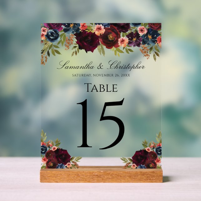 Eleganter Burgunder Blumentisch Acrylschild (Neutral)