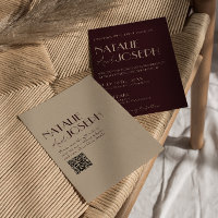 Eleganter Burgunder-Gold-QR-Code Hochzeit im Stil 