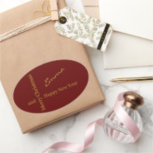 Eleganter burgunder-goldener Weihnachtsaufkleber i