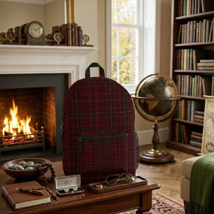 Eleganter Burgunder-Tartan Bedruckter Rucksack