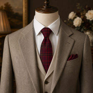 Eleganter Burgunder-Tartan Krawatte