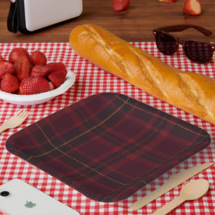 Eleganter Burgunder-Tartan Pappteller