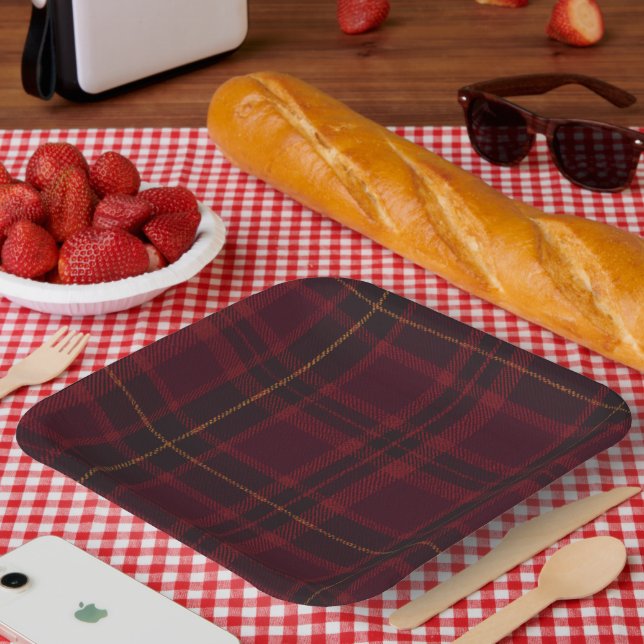 Eleganter Burgunder-Tartan Pappteller (Picknick)