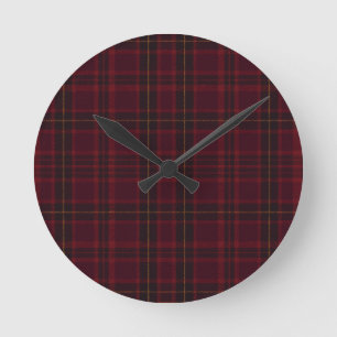 Eleganter Burgunder-Tartan Runde Wanduhr