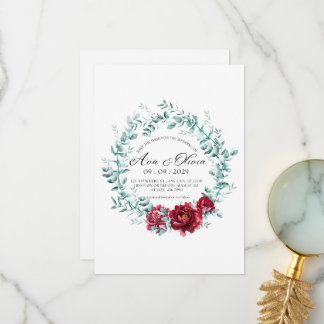 Eleganter burgunderroter Rosen-Eukalyptus-Kranz-Ho Dankeskarte