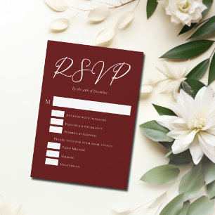 Eleganter Burgundy Abend Wedding w Meal Choices RSVP Karte